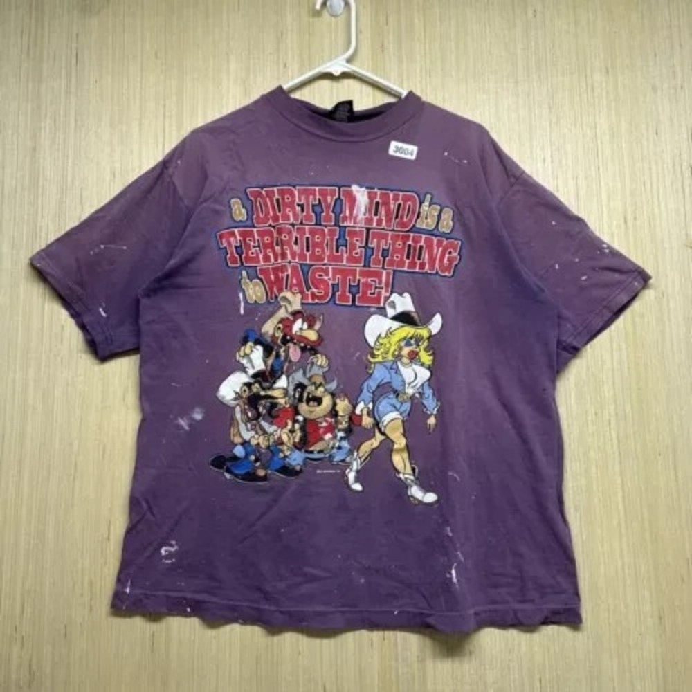 Vintage Dirty Mind Shirt Adult Size Large Purple Short Sleeve Men's Pullover 90s